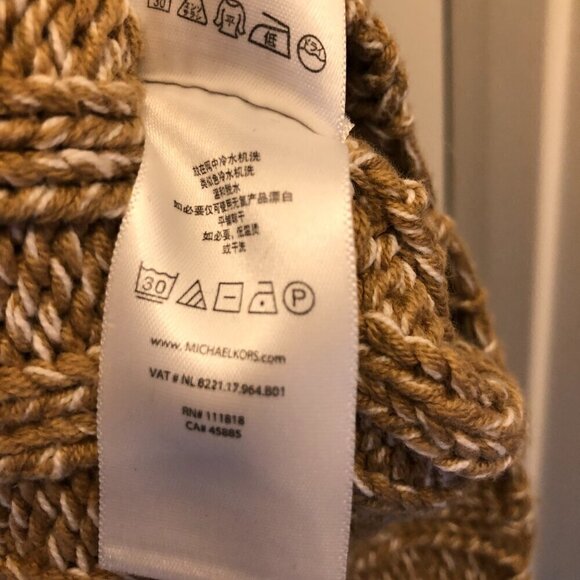 MICHAEL KORS Knit Poncho Cape Sweater Zip Up Cardigan Beige Tan Size S - Picture 12 of 15